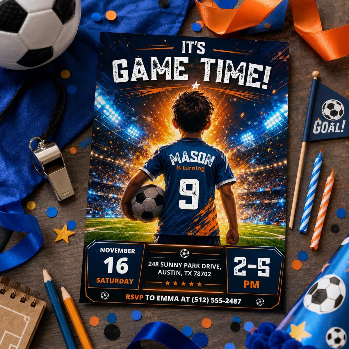 Editable Football Birthday Invitation Canva Template, Boys Sport Cute Fun DIY Sweet Chic Kids Teen Party Invite, Printable Digital Download.