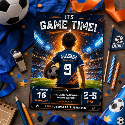 Editable Football Birthday Invitation Canva Template, Boys Sport Cute Fun DIY Sweet Chic Kids Teen Party Invite, Printable Digital Download.