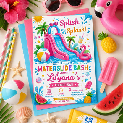 Editable Pool Birthday Invitation Canva Template, Girls Pool Cute Modern Fun Themed DIY Sweet Chic Party Invite, Printable Digital Download.