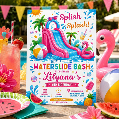 Editable Pool Birthday Invitation Canva Template, Girls Pool Cute Modern Fun Themed DIY Sweet Chic Party Invite, Printable Digital Download.
