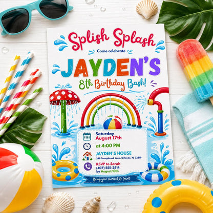 Editable Pool Party Invitation Canva Template, Summer Cute Modern Fun DIY Sweet Chic Kids Teen Tween Adult Party Printable Digital Download.