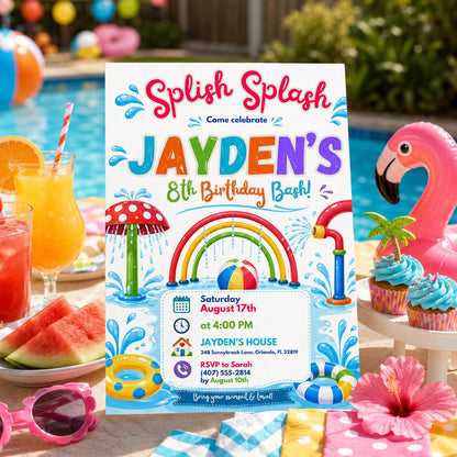 Editable Pool Party Invitation Canva Template, Summer Cute Modern Fun DIY Sweet Chic Kids Teen Tween Adult Party Printable Digital Download.