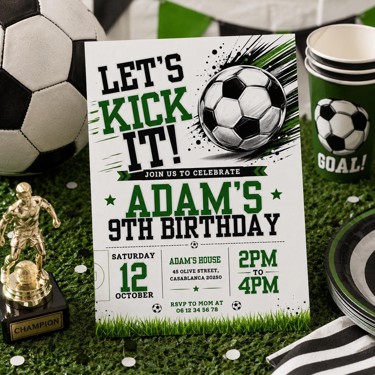Editable Football Birthday Invitation Canva Template, Boys Kids Cute Fun DIY Sweet Chic Teen Tween Party Invite, Printable Digital Download.