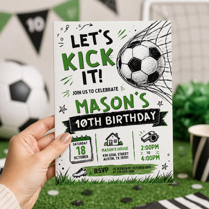 Editable Football Birthday Invitation Canva Template, Boys Kids Sport Cute Fun DIY Sweet Chic Teen Party Invite, Printable Digital Download.