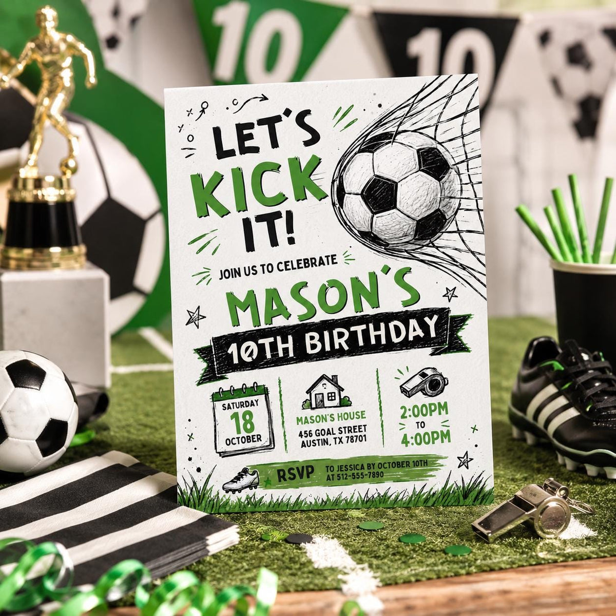 Editable Football Birthday Invitation Canva Template, Boys Kids Sport Cute Fun DIY Sweet Chic Teen Party Invite, Printable Digital Download.
