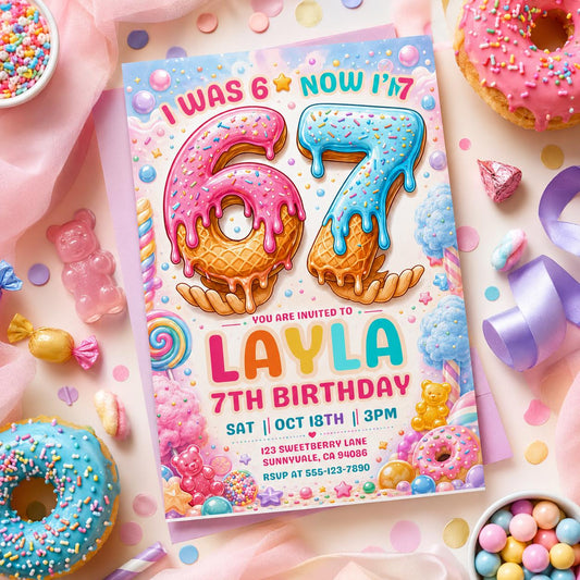 Editable Ice Cream Birthday Invitation Canva Template, Pink Kids Teens Sweet Modern Fun Themed DIY Party Invite, Printable Digital Download.