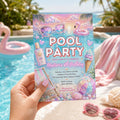 Editable Pool Birthday Invitation Canva Template, Pastel Girls Pool Cute Modern Fun DIY Sweet Chic Party Invite, Printable Digital Download.
