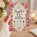 Editable Floral Birthday Invitation Canva Template, Pink Blush Girls Adult Cute Fun DIY Sweet Chic Party Invite, Printable Digital Download.