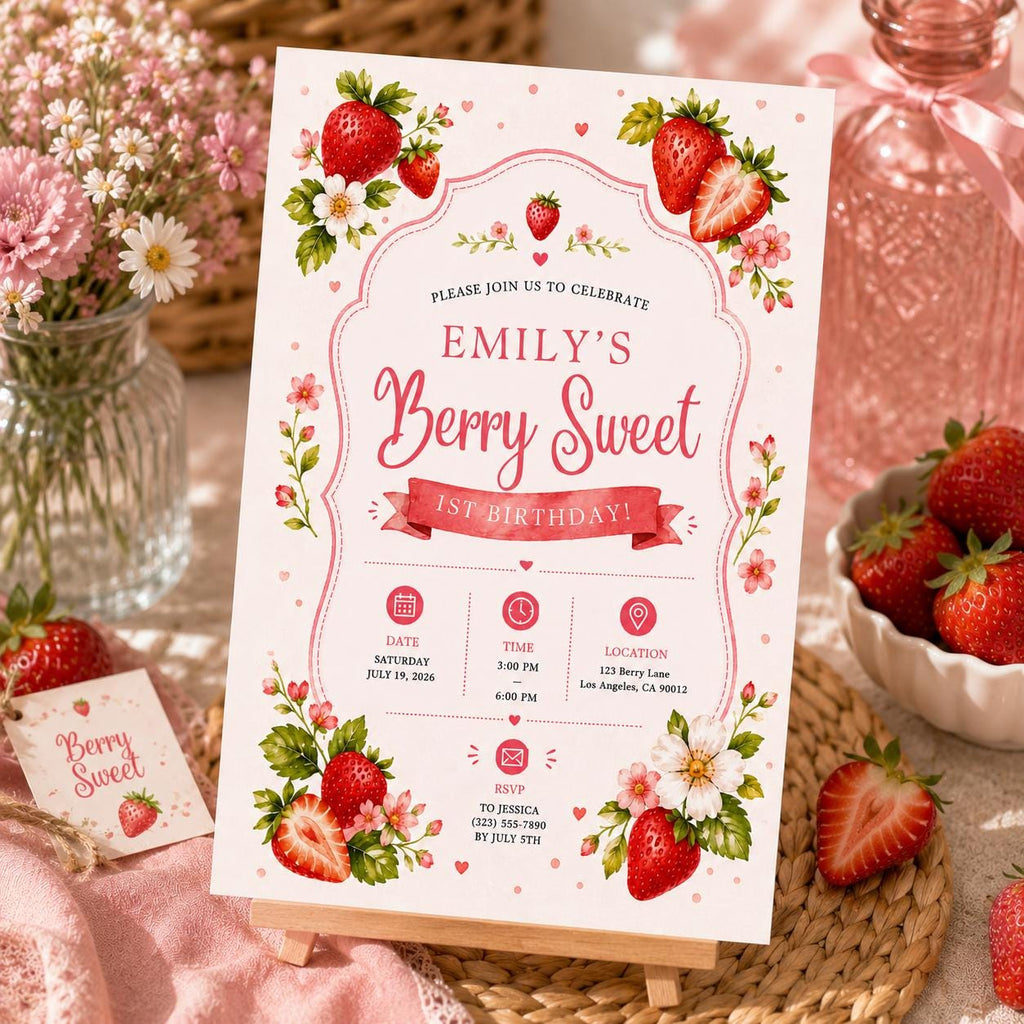 Editable Sweet Treats Birthday Invitation Canva Template, Pink Girls Kids Cute Modern Fun DIY Chic Party Invite, Printable Digital Download.