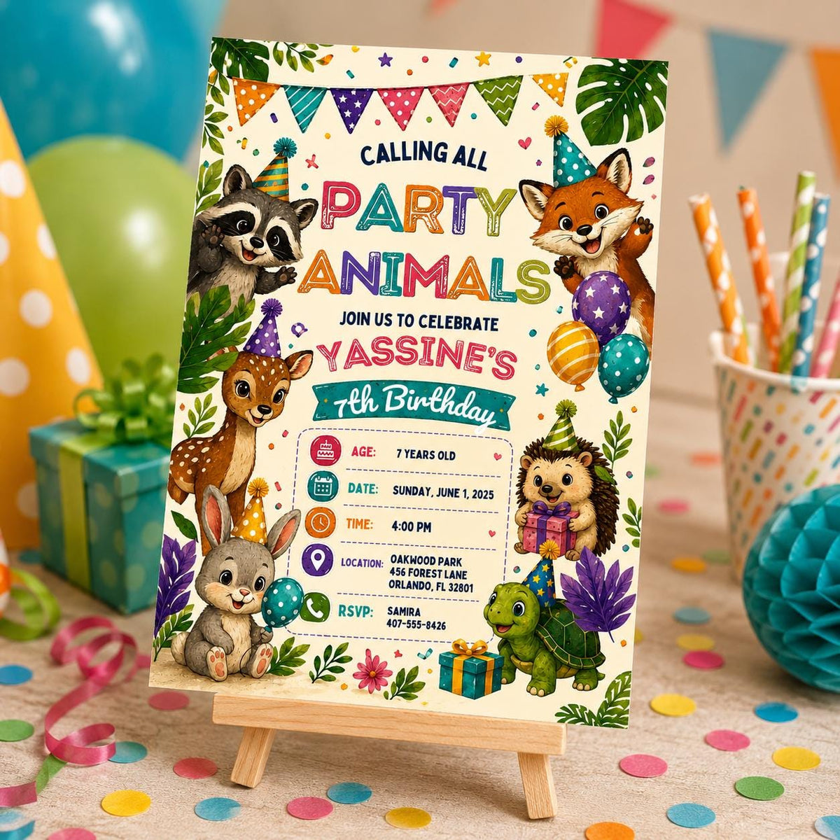Editable Safari Jungle Birthday Invitation Canva Template, Neon Cute Kids Safari Fun DIY Chic Teen Party Invite, Printable Digital Download.