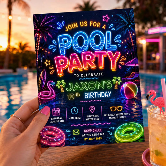 Editable Pool Birthday Invitation Canva Template, Floral Girls Teens Pool Cute Modern Fun DIY Chic Party Invite, Printable Digital Download.