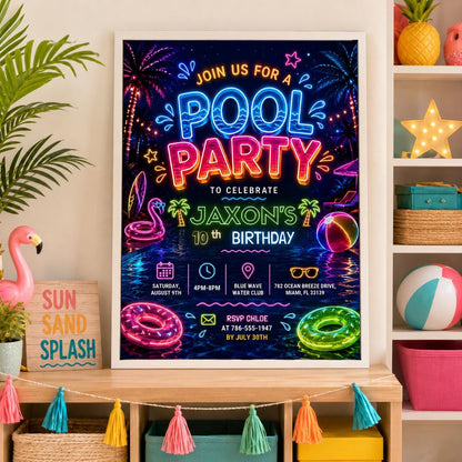 Editable Pool Birthday Invitation Canva Template, Floral Girls Teens Pool Cute Modern Fun DIY Chic Party Invite, Printable Digital Download.