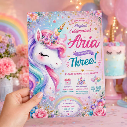 Editable Princess Birthday Invitation Canva Template, Pastel Girls Kids Cute Modern Fun Themed DIY Party Invite, Printable Digital Download.
