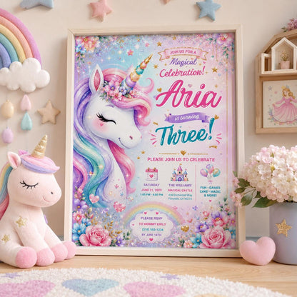 Editable Princess Birthday Invitation Canva Template, Pastel Girls Kids Cute Modern Fun Themed DIY Party Invite, Printable Digital Download.