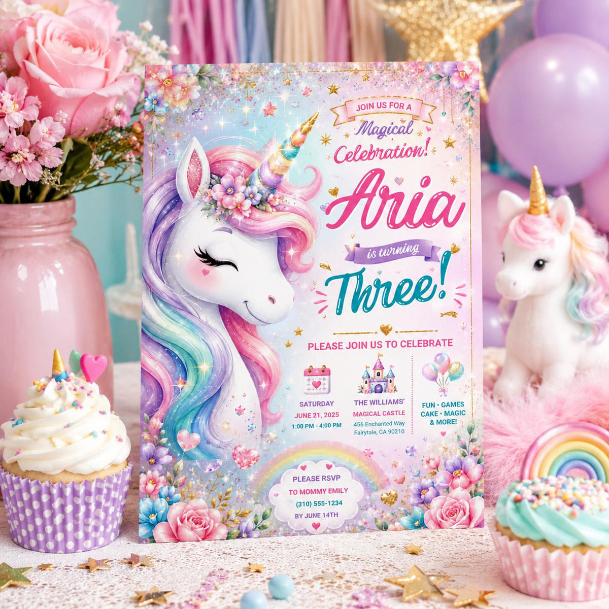 Editable Princess Birthday Invitation Canva Template, Pastel Girls Kids Cute Modern Fun Themed DIY Party Invite, Printable Digital Download.