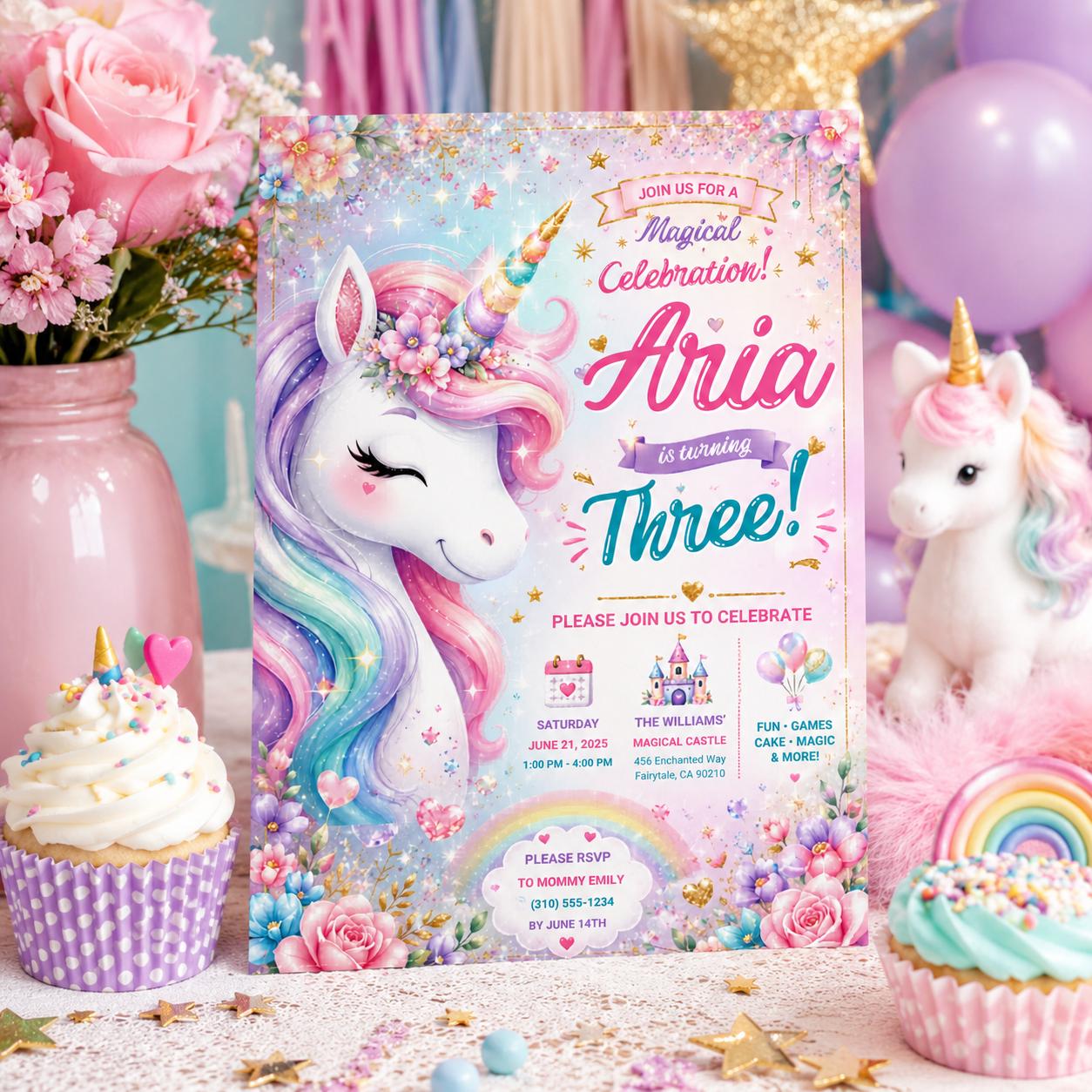 Editable Princess Birthday Invitation Canva Template, Pastel Girls Kids Cute Modern Fun Themed DIY Party Invite, Printable Digital Download.