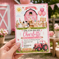 Editable Farm Animals Birthday Invitation Canva Template, Pink Girls Farm Cute Modern Fun DIY Chic Party Invite, Printable Digital Download.