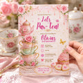 Editable Tea Birthday Invitation Canva Template, Pink Floral Girls Tea Cute Fun DIY Chic Kids Teen Party Invite, Printable Digital Download.