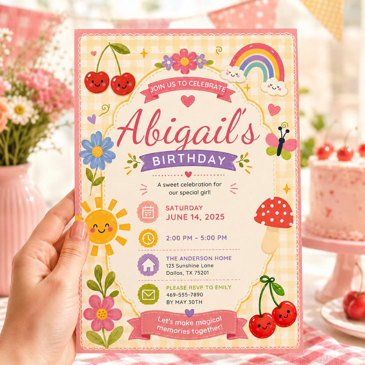 Editable Garden Birthday Invitation Canva Template, Pastel Girls Kids Cute Fun DIY Sweet Chic Teen Party Invite, Printable Digital Download.