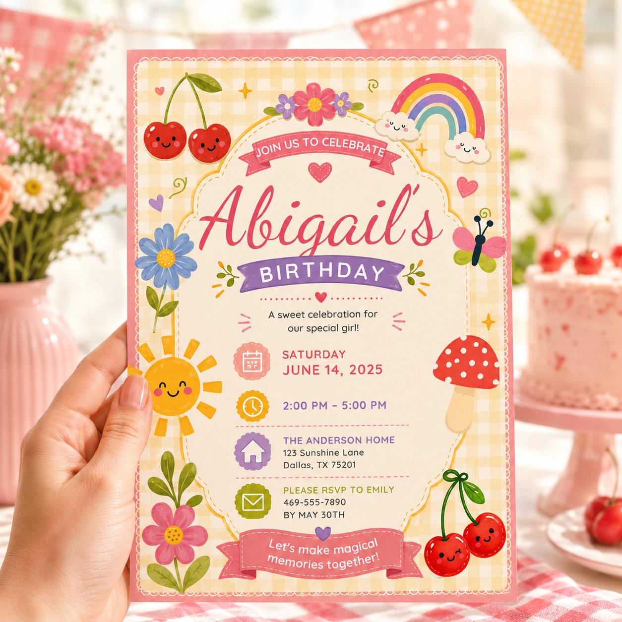 Editable Garden Birthday Invitation Canva Template, Pastel Girls Kids Cute Fun DIY Sweet Chic Teen Party Invite, Printable Digital Download.