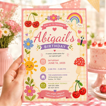 Editable Garden Birthday Invitation Canva Template, Pastel Girls Kids Cute Fun DIY Sweet Chic Teen Party Invite, Printable Digital Download.