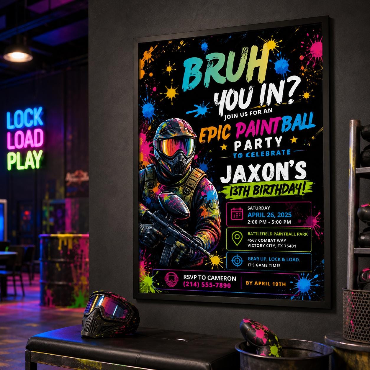 Editable Art Paint Birthday Invitation Canva Template, Boys Teens Cute Modern Fun Themed DIY Sweet Party Invite, Printable Digital Download.