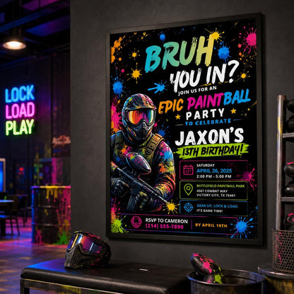 Editable Art Paint Birthday Invitation Canva Template, Boys Teens Cute Modern Fun Themed DIY Sweet Party Invite, Printable Digital Download.