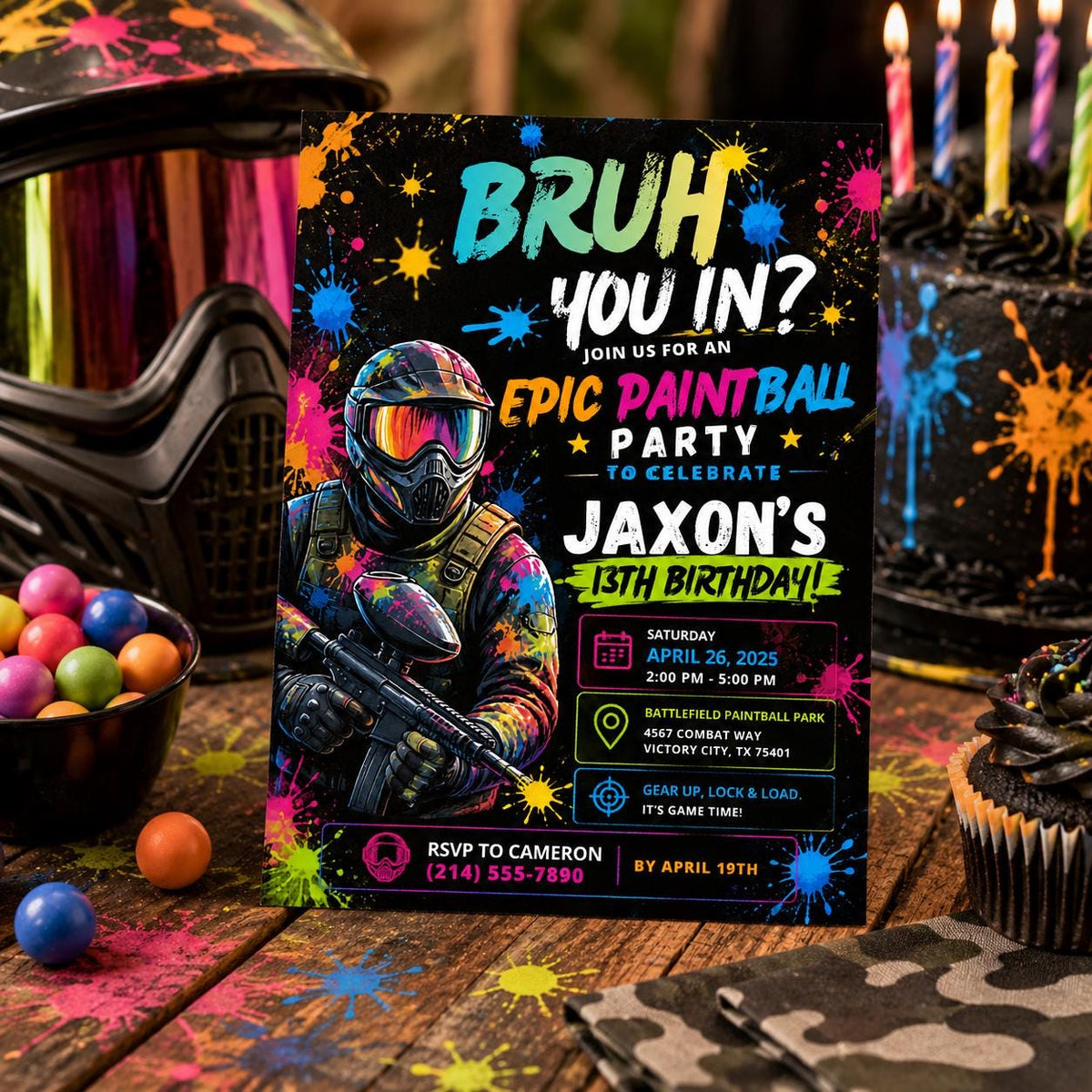 Editable Art Paint Birthday Invitation Canva Template, Boys Teens Cute Modern Fun Themed DIY Sweet Party Invite, Printable Digital Download.