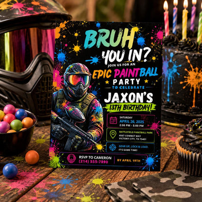 Editable Art Paint Birthday Invitation Canva Template, Boys Teens Cute Modern Fun Themed DIY Sweet Party Invite, Printable Digital Download.
