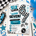 Editable 7th Birthday Invitation Canva Template, Retro Groovy Boys Kids Cute Modern Fun Themed DIY Party Invite, Printable Digital Download.
