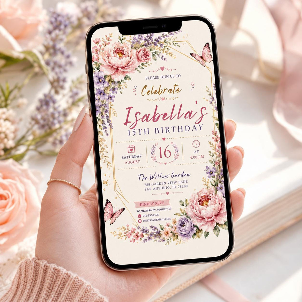 Editable Floral Birthday Invitation Canva Template, Kids Floral Cute Fun DIY Sweet Chic Teen Tween Party Invite, Printable Digital Download.