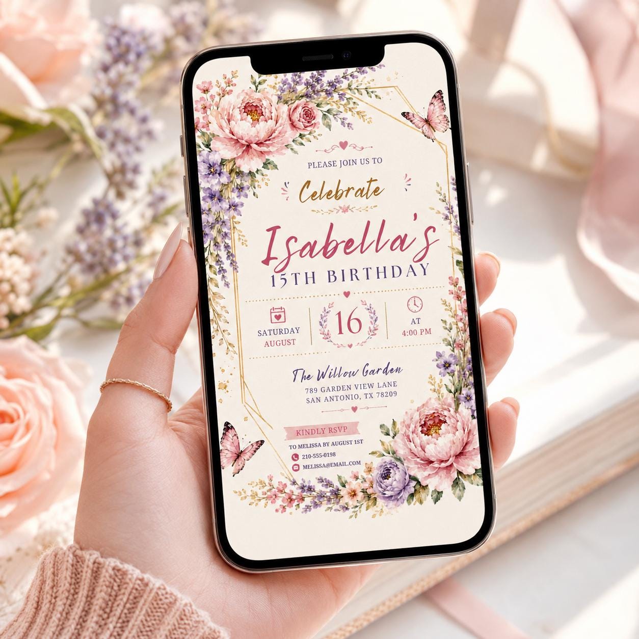 Editable Floral Birthday Invitation Canva Template, Kids Floral Cute Fun DIY Sweet Chic Teen Tween Party Invite, Printable Digital Download.