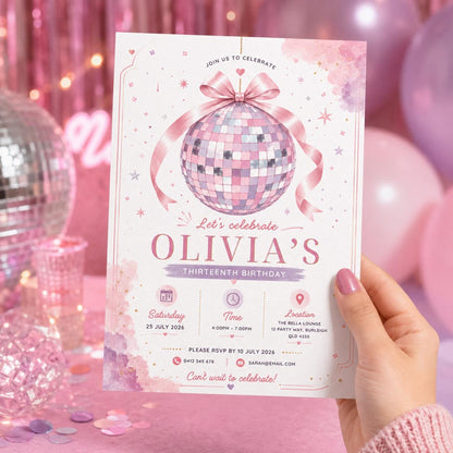 Editable Shimmer Teenage Birthday Invitation Canva Template, Girls Kids Teens Any Age Cute Fun DIY Party Invite, Printable Digital Download.
