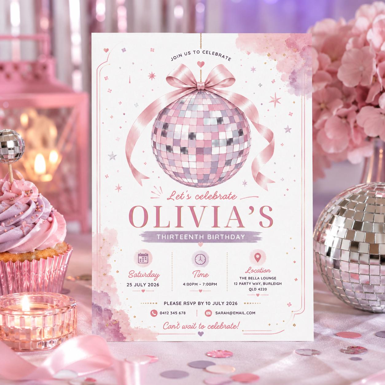 Editable Shimmer Teenage Birthday Invitation Canva Template, Girls Kids Teens Any Age Cute Fun DIY Party Invite, Printable Digital Download.