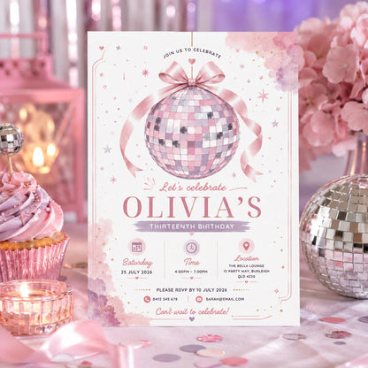 Editable Shimmer Teenage Birthday Invitation Canva Template, Girls Kids Teens Any Age Cute Fun DIY Party Invite, Printable Digital Download.