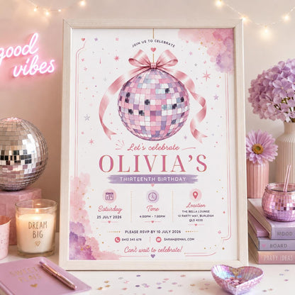 Editable Shimmer Teenage Birthday Invitation Canva Template, Girls Kids Teens Any Age Cute Fun DIY Party Invite, Printable Digital Download.