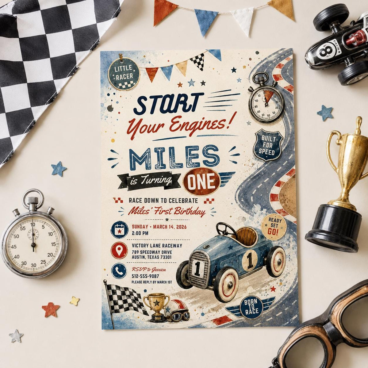 Editable Race Car Birthday Invitation Canva Template, Kids Racing Cute Modern Fun Themed DIY Sweet Party Invite, Printable Digital Download.