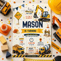 Editable Construction Birthday Invitation Canva Template, Black Yellow Boys Cute Fun DIY Chic Kids Party Invite, Printable Digital Download.