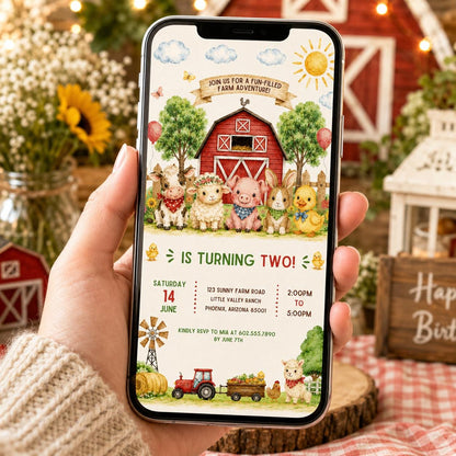 Editable Farm Animals Birthday Invitation Canva Template, Farm Cute Modern Fun DIY Sweet Chic Kids Party Invite, Printable Digital Download.
