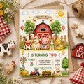 Editable Farm Animals Birthday Invitation Canva Template, Farm Cute Modern Fun DIY Sweet Chic Kids Party Invite, Printable Digital Download.