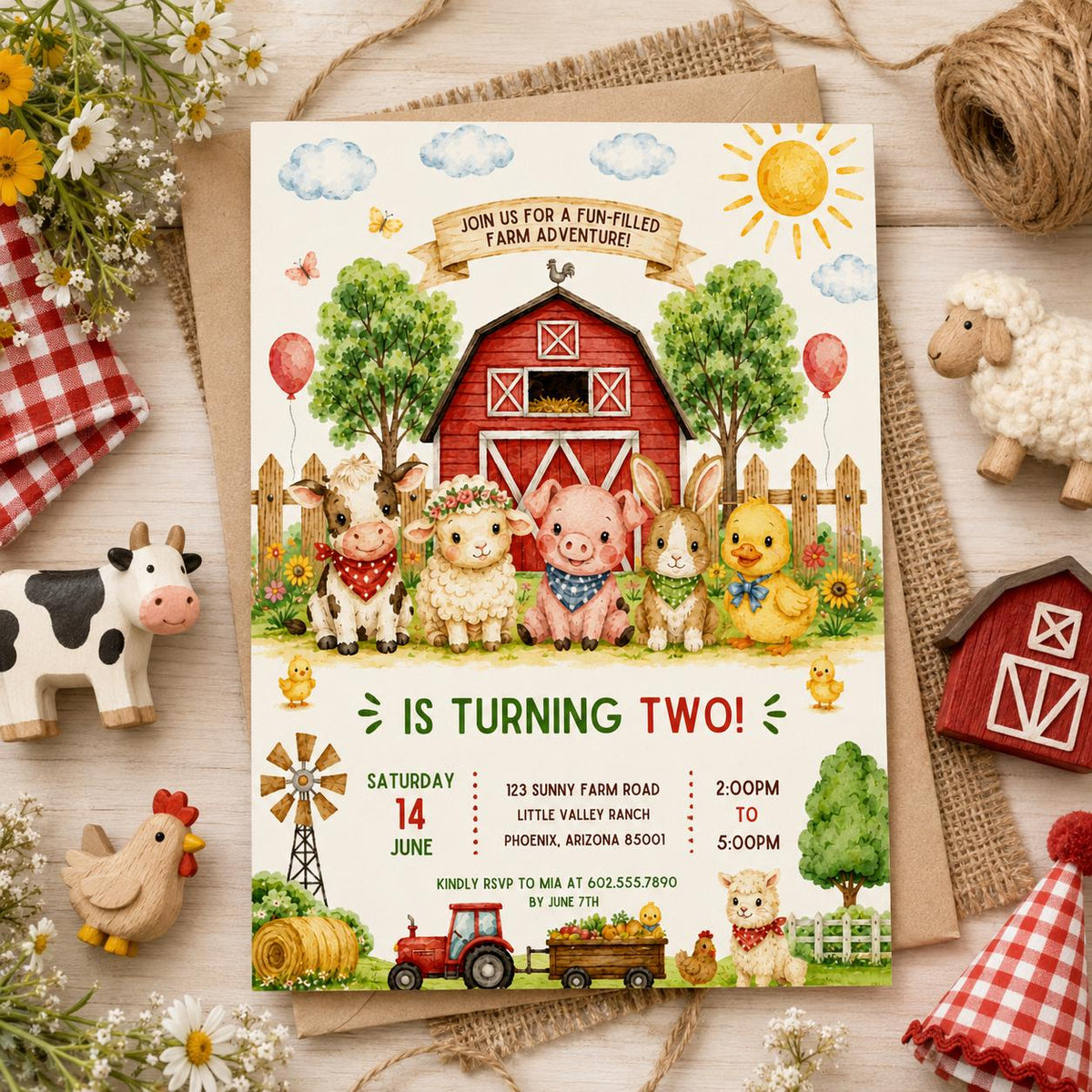Editable Farm Animals Birthday Invitation Canva Template, Farm Cute Modern Fun DIY Sweet Chic Kids Party Invite, Printable Digital Download.