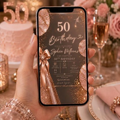 Editable Rustic Birthday Invitation Canva Template, Gold Brown Girls Adult Cute Fun DIY Sweet Chic Party Invite, Printable Digital Download.
