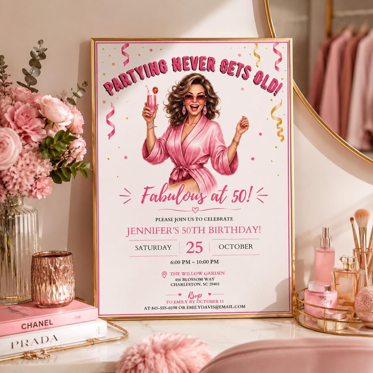 Editable 50th Birthday Invitation Canva Template, Girls Adult Cute Modern Fun Themed DIY Chic Kids Party Invite, Printable Digital Download.