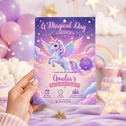 Editable Rainbow Birthday Invitation Canva Template, Girls Cute Fun DIY Sweet Chic Kids Teen Tween Party Invite, Printable Digital Download.