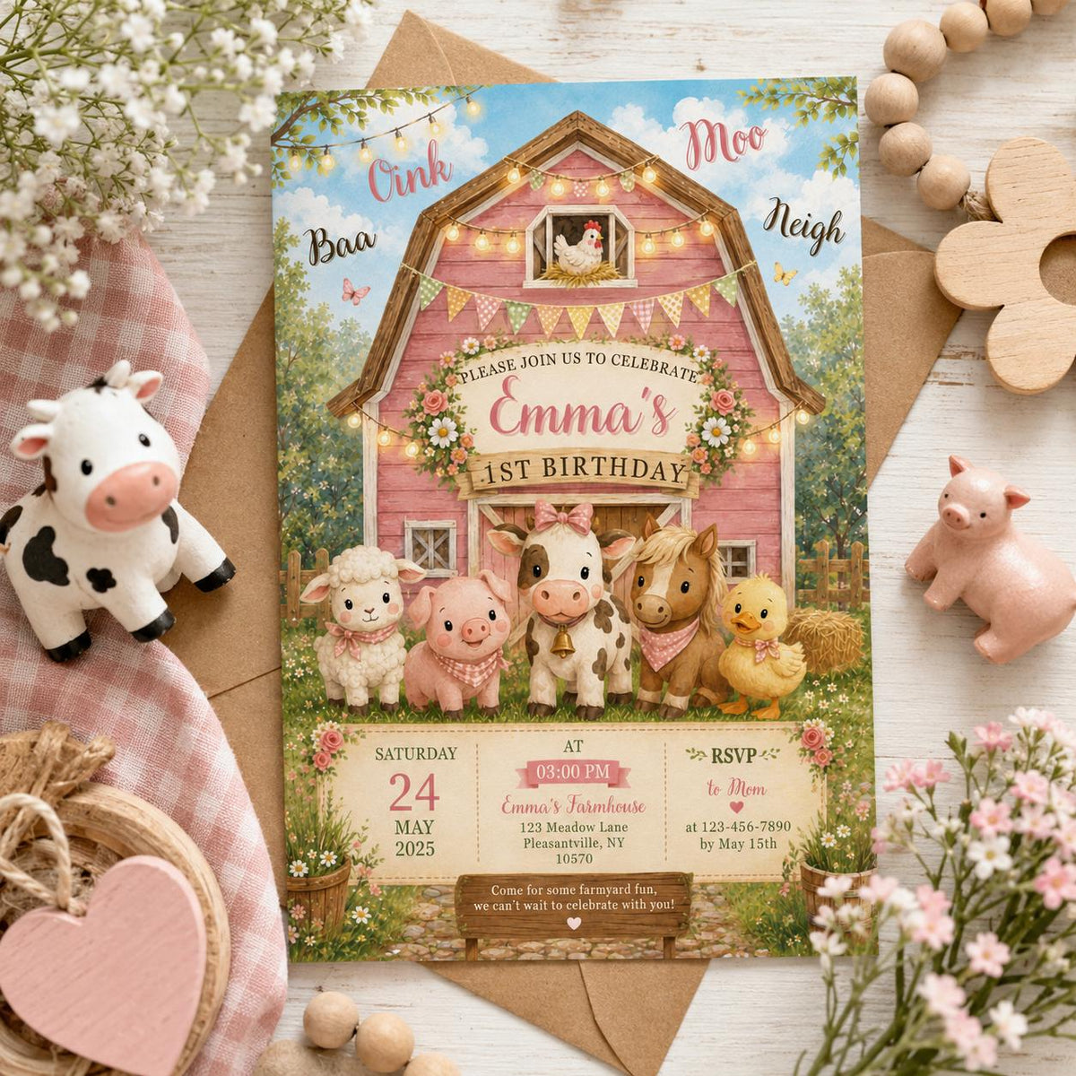 Editable Floral Birthday Invitation Canva Template, Pink Girls Kids Floral Cute Fun DIY Sweet Chic Party Invite, Printable Digital Download.