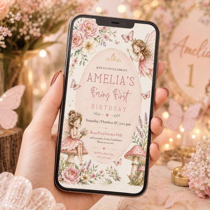 Editable Fairy Garden Birthday Invitation Canva Template, Girls Kids Fairy Cute Fun DIY Sweet Chic Party Invite, Printable Digital Download.