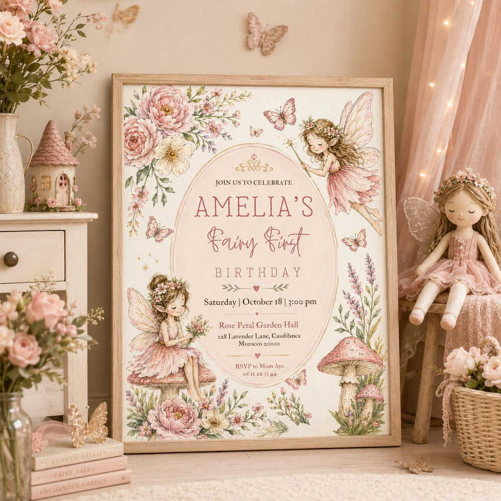 Editable Fairy Garden Birthday Invitation Canva Template, Girls Kids Fairy Cute Fun DIY Sweet Chic Party Invite, Printable Digital Download.