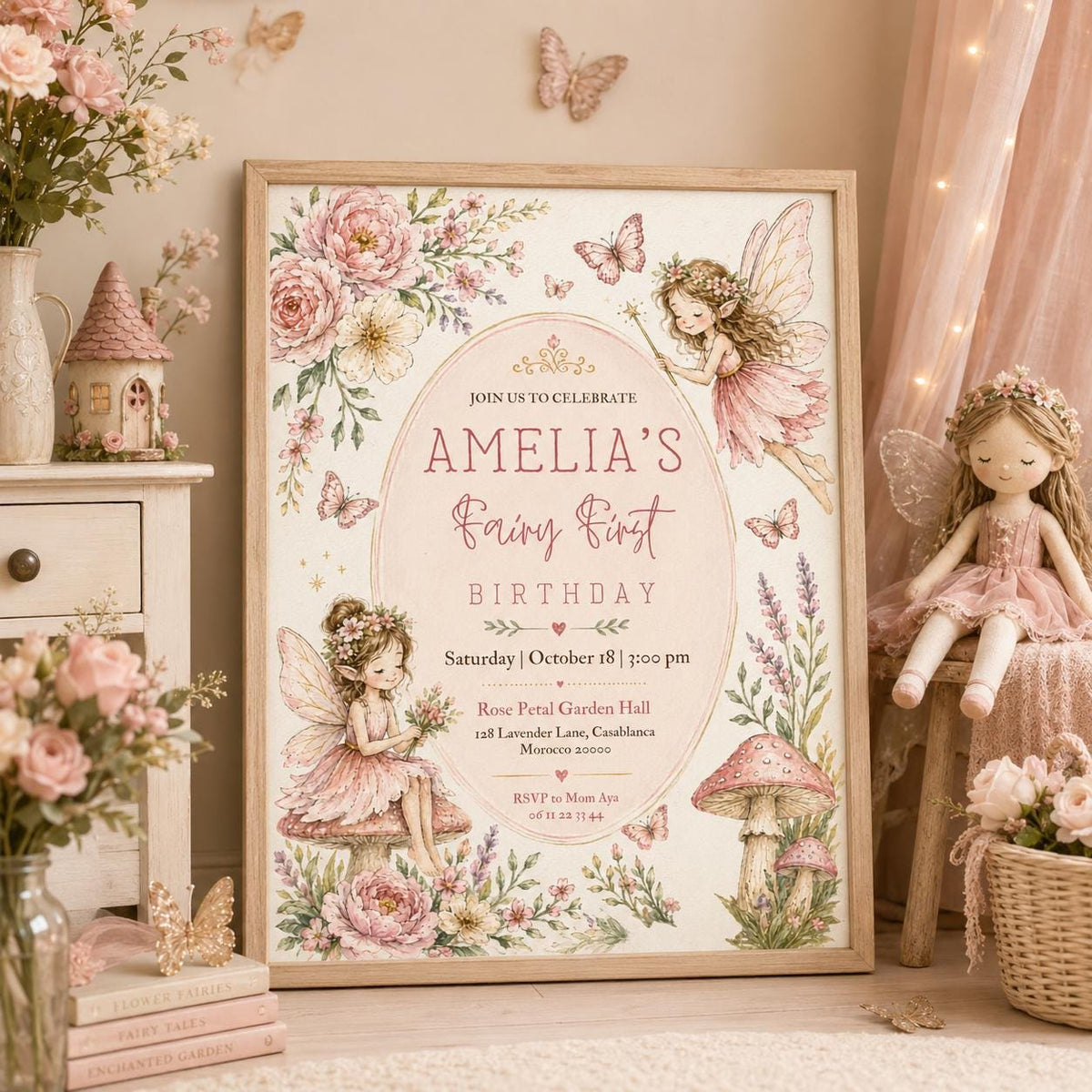 Editable Fairy Garden Birthday Invitation Canva Template, Girls Kids Fairy Cute Fun DIY Sweet Chic Party Invite, Printable Digital Download.