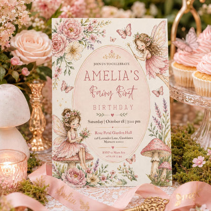 Editable Fairy Garden Birthday Invitation Canva Template, Girls Kids Fairy Cute Fun DIY Sweet Chic Party Invite, Printable Digital Download.