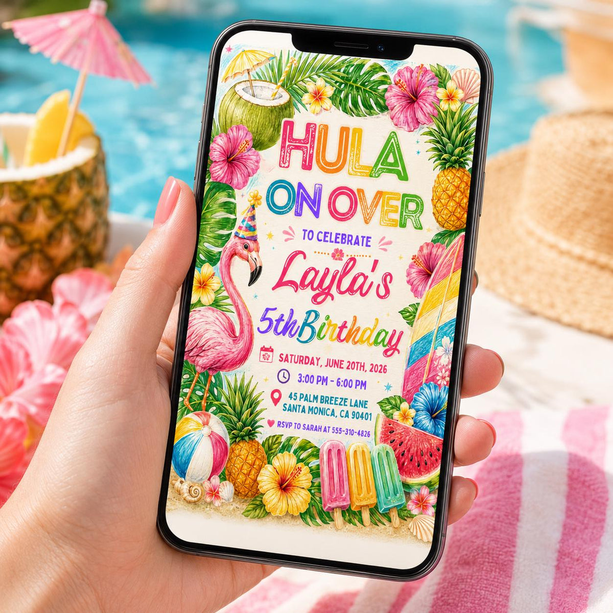 Editable Tropical Birthday Invitation Canva Template, Kids Summer Cute Modern Fun Themed DIY Sweet Party Invite, Printable Digital Download.